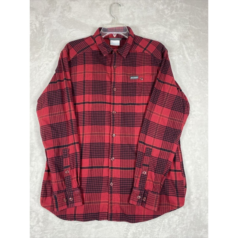 Columbia Red Plaid Fishing Cotton Shirt Size Medium Outdoors